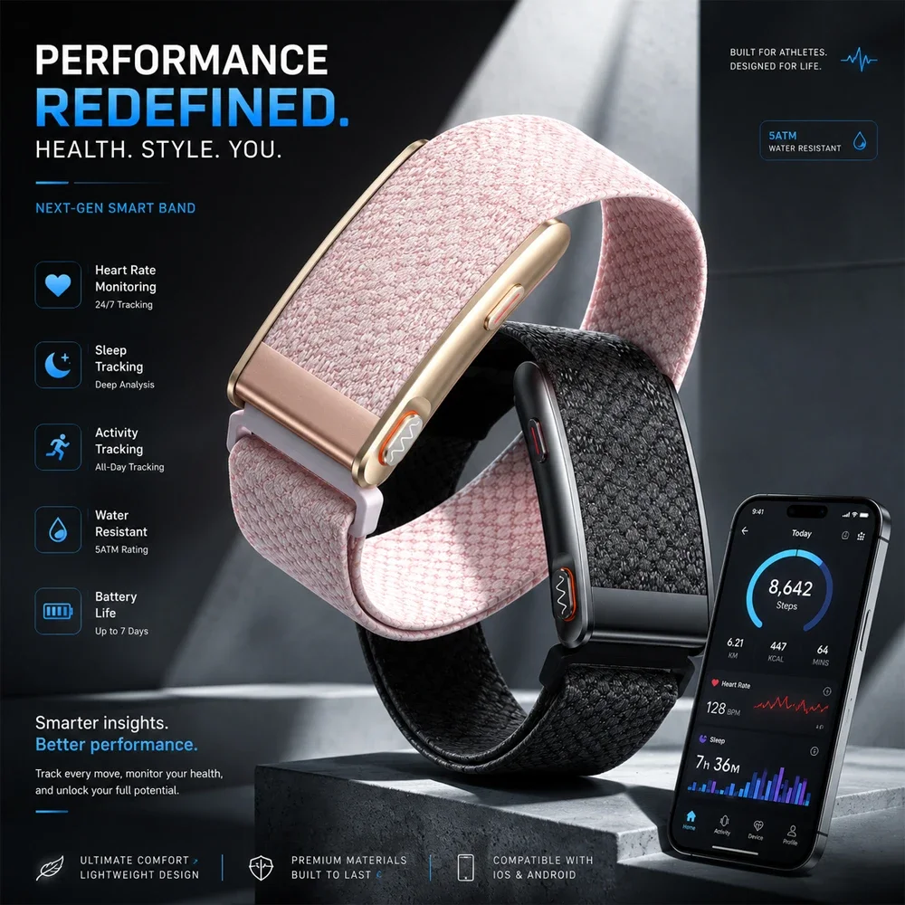Health Wellness App - นาฬิกาสมาร์ทวอทช์เพื่อสุขภาพรุ่นใหม่ ไม่มีหน้าจอ วัดค่า ECG SpO2 HRV